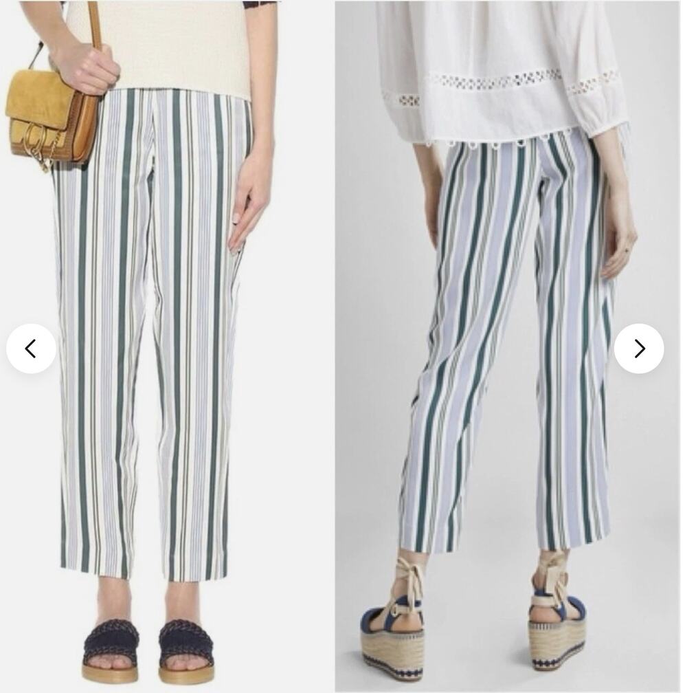 Tory Burch Cotton Green Grand Awning Stripe Pants Women's Size 2